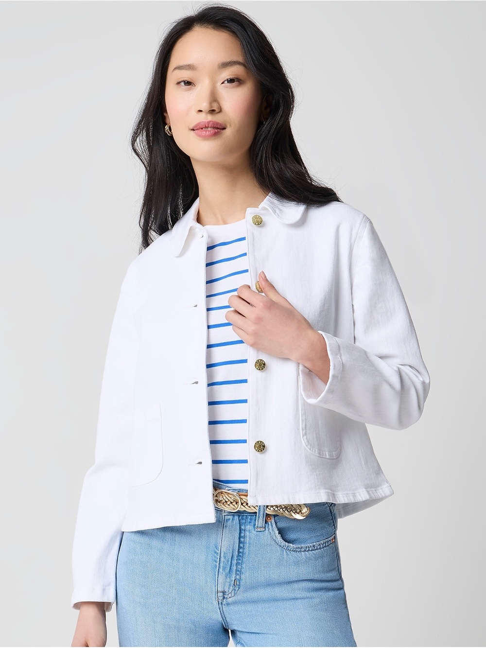 NWT J.Crew Collared denim jacket in white wash (Size L)